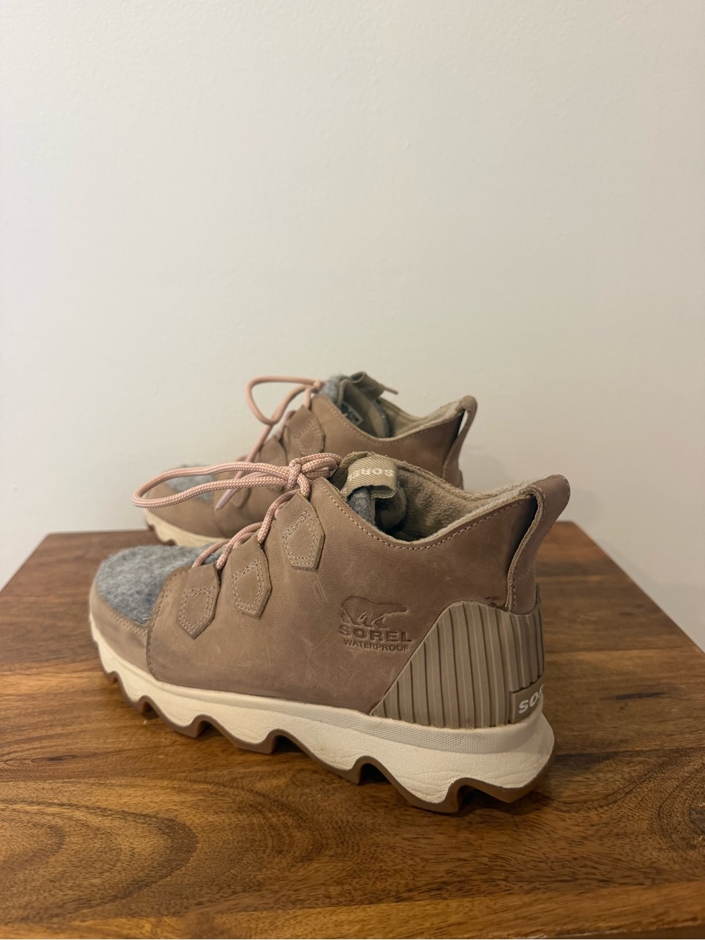 Sorel Women’s Taupe and Pink Lace-Up Waterproof Boots